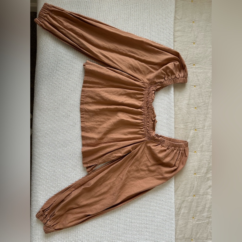 Open Edit Burnt Orange Cropped Long Sleeve Top - Size Small